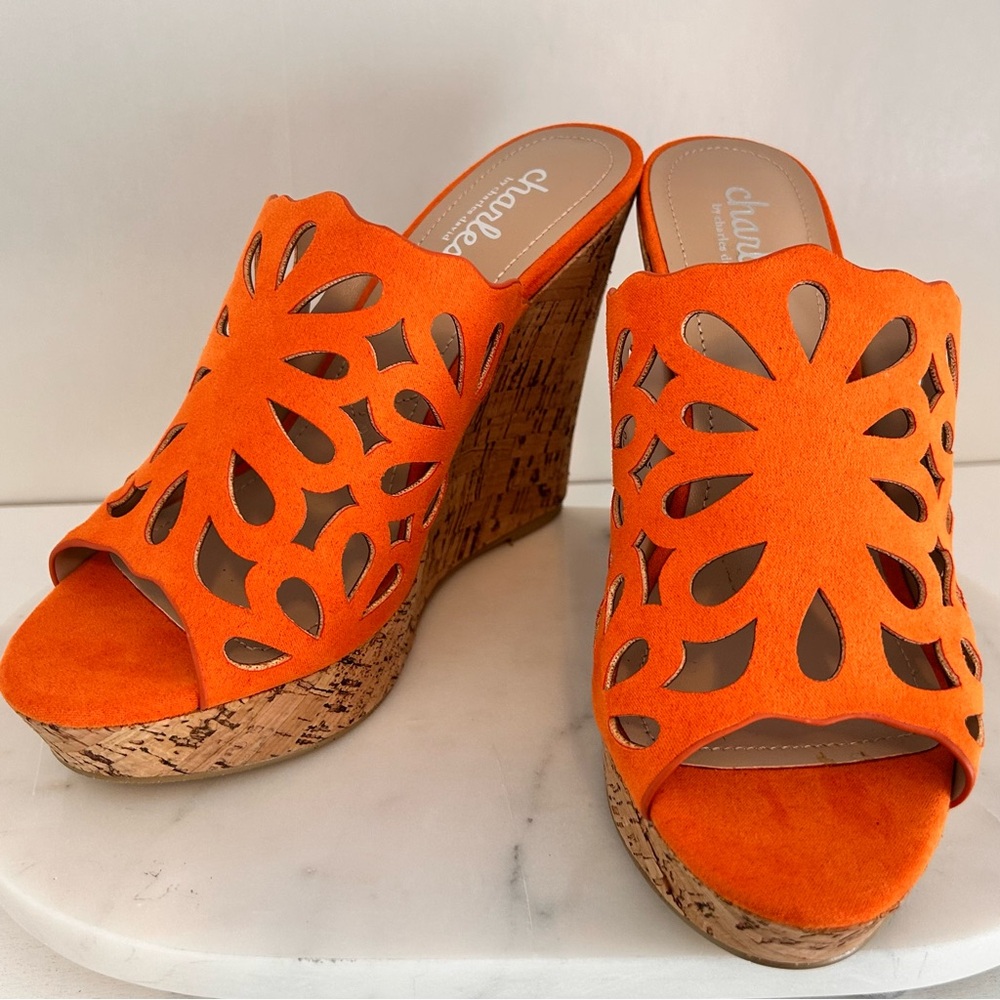 Charles by Charles David Orange Cutout Cork Wedges NWOT Spring Summer sz 6.5